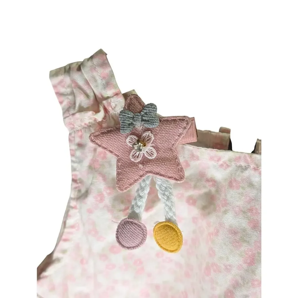Baby Girl Floral Ruffle Dress Sun Hat Hair Clip 3 Pc Set Pink White 12-18M